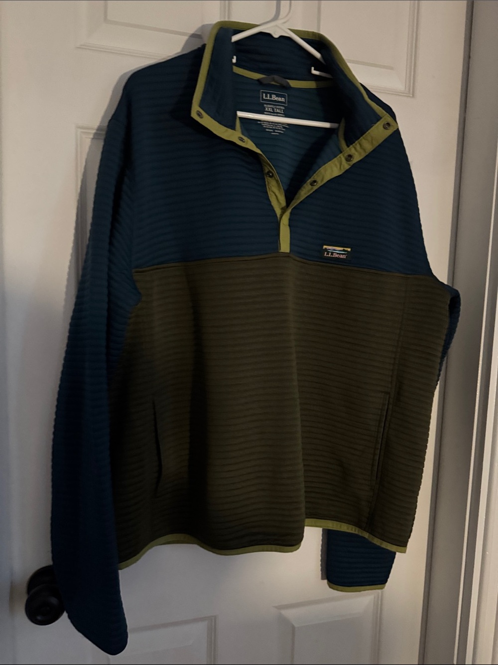 L.L. Bean Men’s Two-Tone Zip Pullover - Navy & Olive
